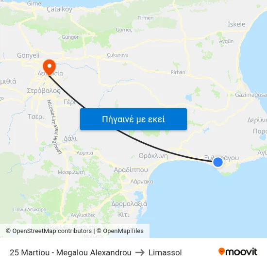 25 Martiou - Megalou Alexandrou to Limassol map