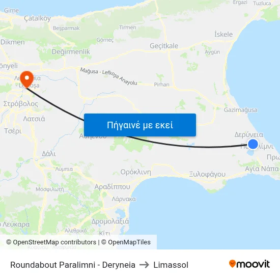 Roundabout Paralimni - Deryneia to Limassol map