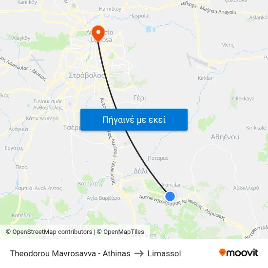 Theodorou Mavrosavva - Athinas to Limassol map