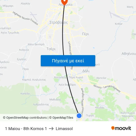 1 Maiou - 8th Kornos to Limassol map