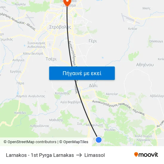 Larnakos - 1st Pyrga Larnakas to Limassol map