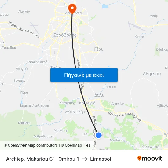 Archiep. Makariou C´ - Omirou to Limassol map