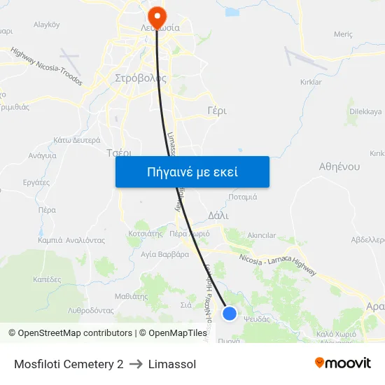 Mosfiloti Cemetery to Limassol map