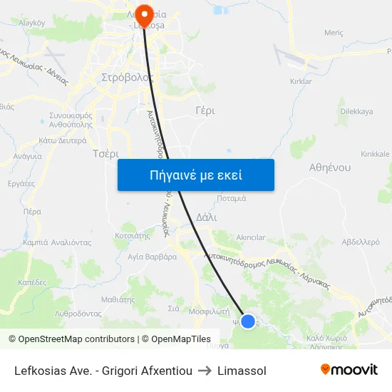 Lefkosias Ave. - Grigori Afxentiou to Limassol map