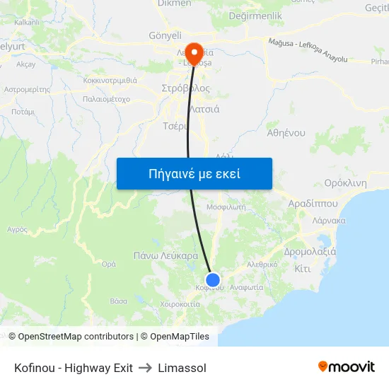 Kofinou - Highway Exit to Limassol map