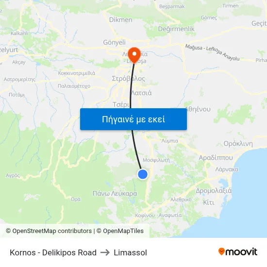 Kornos - Delikipos Road to Limassol map