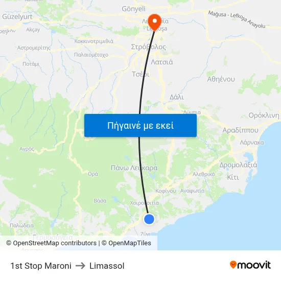 1st Stop Maroni to Limassol map
