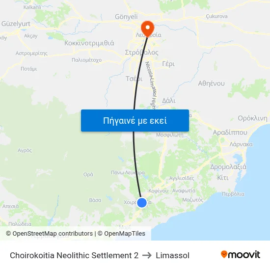 Choirokoitia Neolithic Settlement 2 to Limassol map