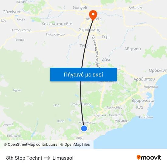 8th Stop Tochni to Limassol map