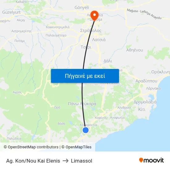 Ag. Kon/Nou Kai Elenis to Limassol map