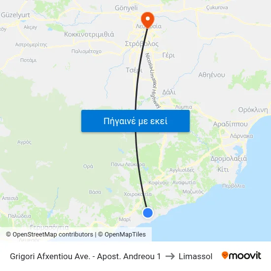 Grigori Afxentiou Ave. - Apost. Andreou to Limassol map