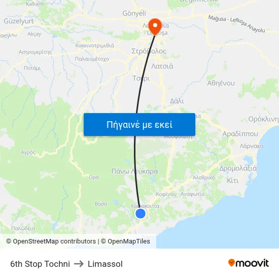 6th Stop Tochni to Limassol map