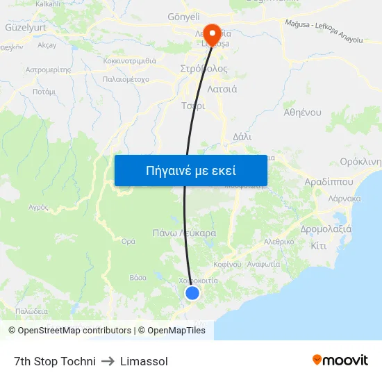 7th Stop Tochni to Limassol map