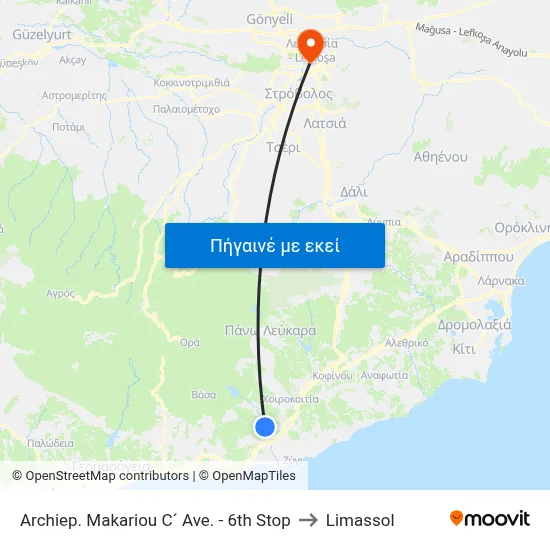Archiep. Makariou C´ Ave. - 6th Stop to Limassol map