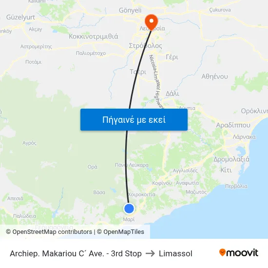 Archiep. Makariou C´ Ave. - 3rd Stop to Limassol map