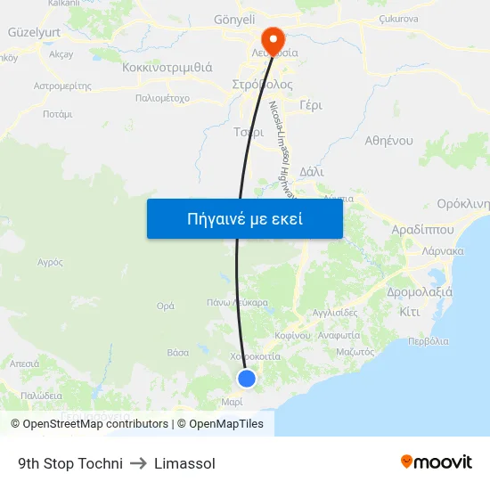 9th Stop Tochni to Limassol map