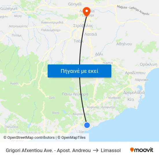 Grigori Afxentiou Ave. - Apost. Andreou to Limassol map