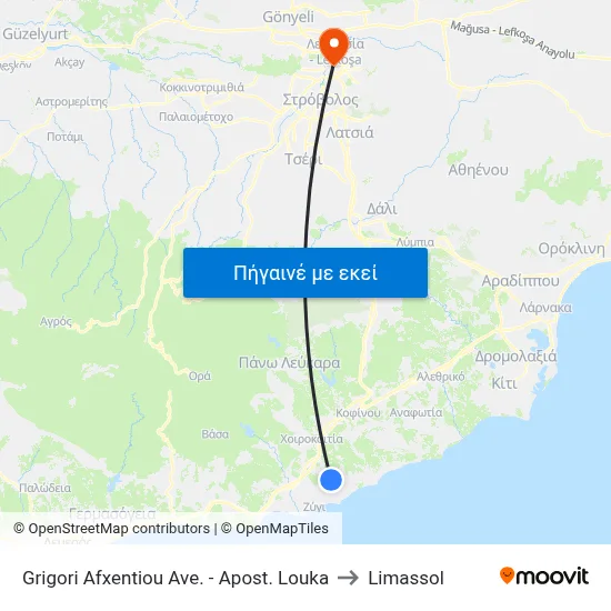 Grigori Afxentiou Ave. - Apost. Louka to Limassol map