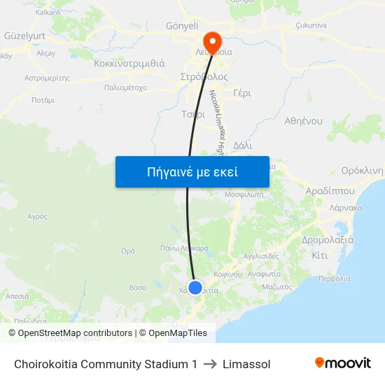 Choirokoitia Community Stadium 1 to Limassol map