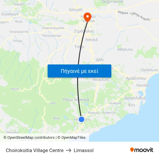 Choirokoitia Village Centre to Limassol map