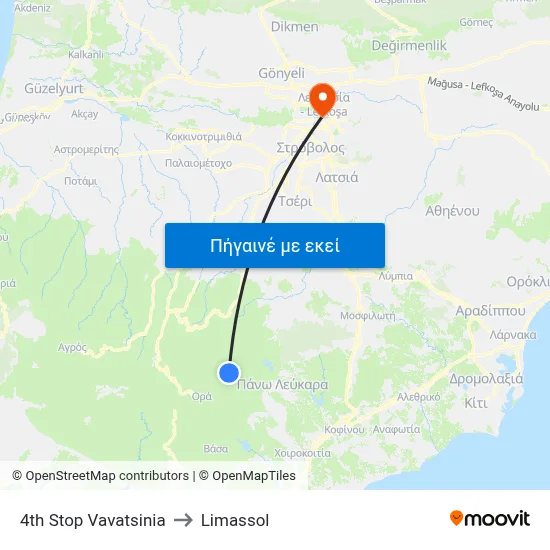 4th Stop Vavatsinia to Limassol map