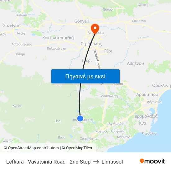 Lefkara - Vavatsinia Road - 2nd Stop to Limassol map