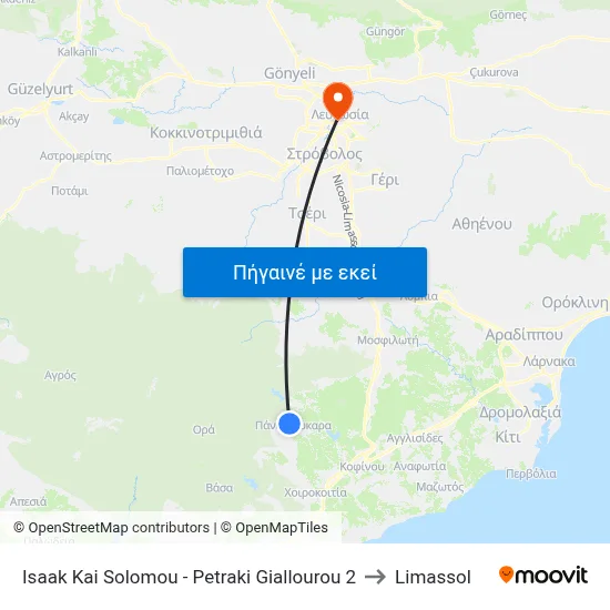 Isaak Kai Solomou - Petraki Giallourou to Limassol map