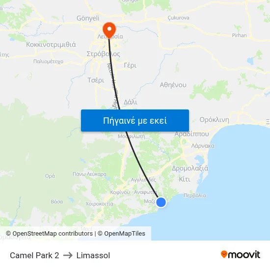 Camel Park 2 to Limassol map