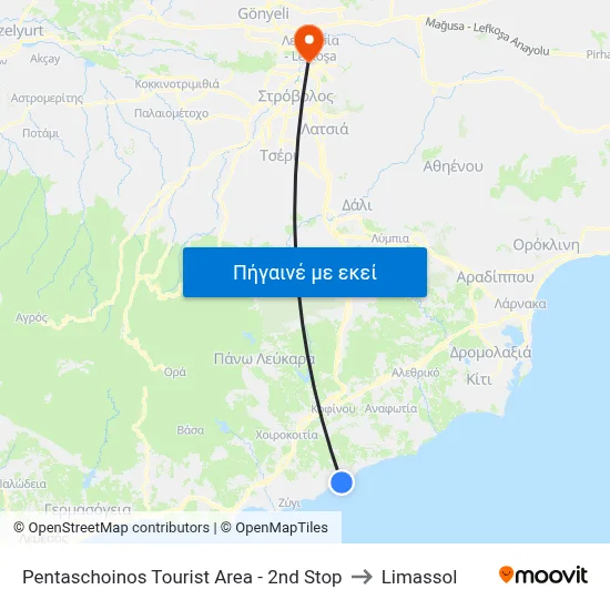 Pentaschoinos Tourist Area - 2nd Stop to Limassol map