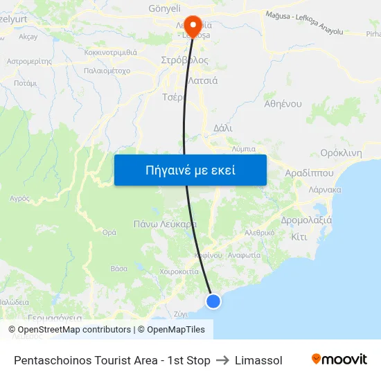 Pentaschoinos Tourist Area - 1st Stop to Limassol map
