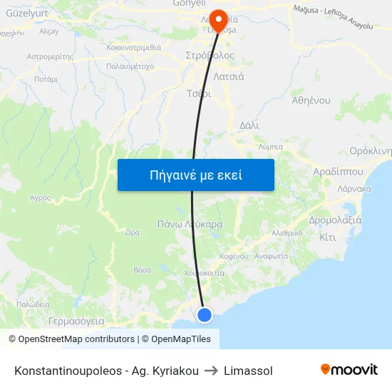 Konstantinoupoleos - Ag. Kyriakou to Limassol map