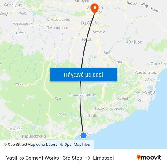 Vasiliko Cement Works - 3rd Stop to Limassol map