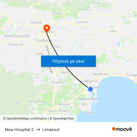 New Hospital 2 to Limassol map
