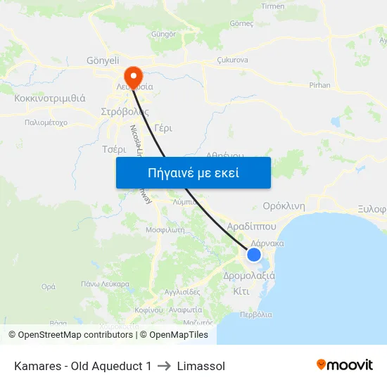 Kamares - Old Aqueduct 1 to Limassol map