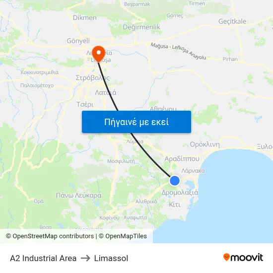 A2 Industrial Area to Limassol map