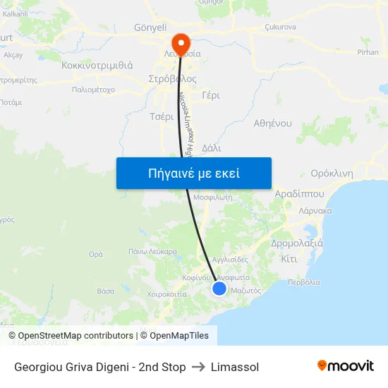Georgiou Griva Digeni - 2nd Stop to Limassol map