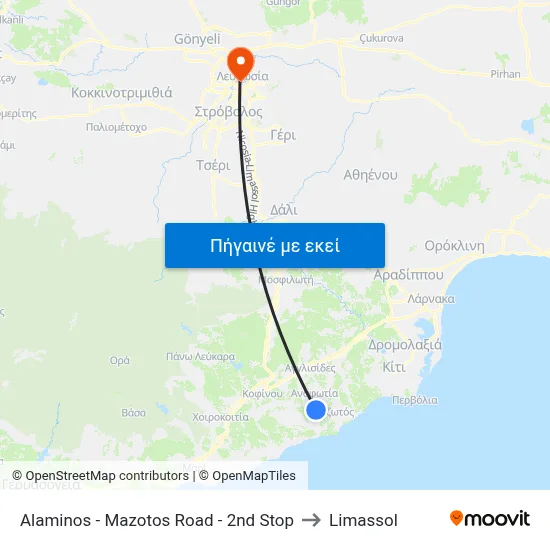 Alaminos - Mazotos Road - 2nd Stop to Limassol map