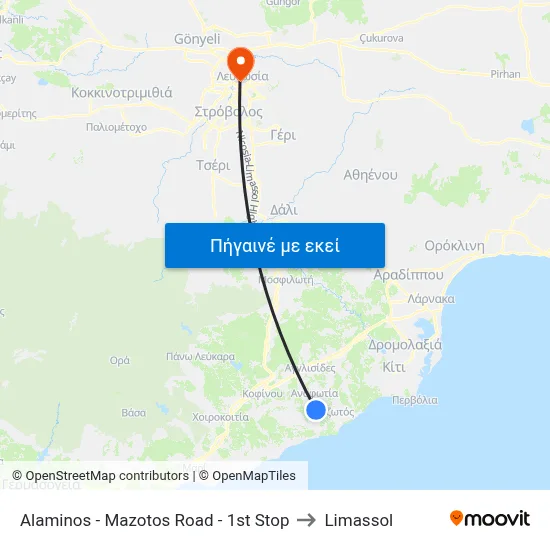Alaminos - Mazotos Road - 1st Stop to Limassol map