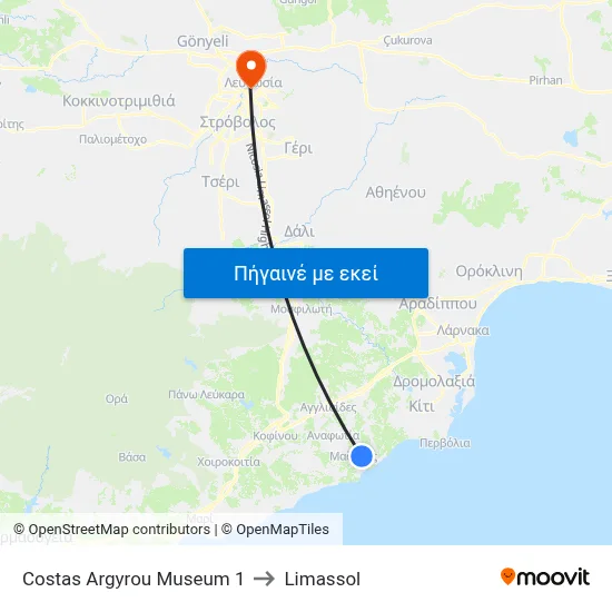 Costas Argyrou Museum to Limassol map