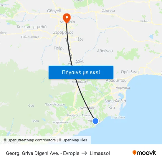 Georg. Griva Digeni Ave. - Evropis to Limassol map