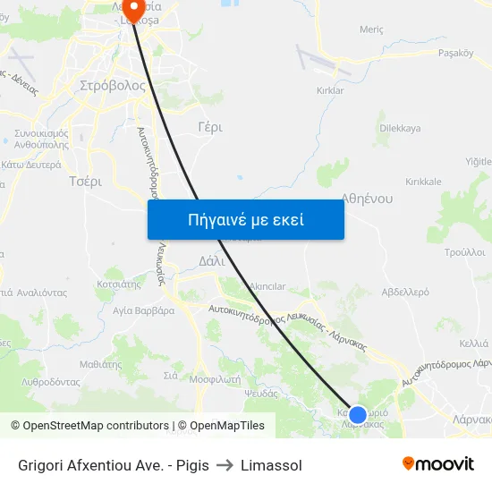 Grigori Afxentiou Ave. - Pigis to Limassol map