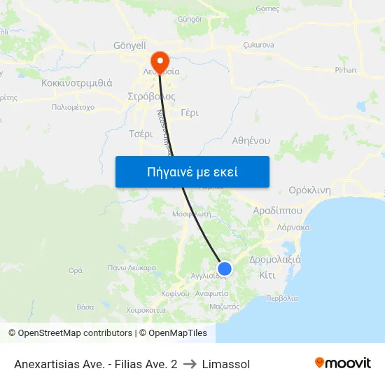 Anexartisias Ave. - Filias Ave. 2 to Limassol map