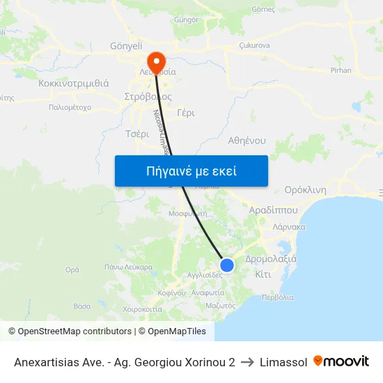 Anexartisias Ave. - Ag. Georgiou Xorinou to Limassol map