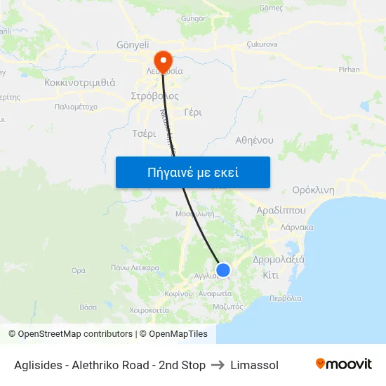 Aglisides - Alethriko Road - 2nd Stop to Limassol map