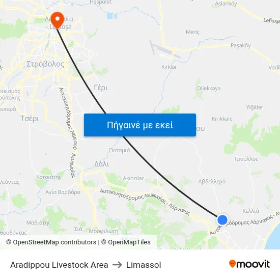 Aradippou Livestock Area to Limassol map