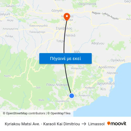 Kyriakou Matsi Ave. - Karaoli Kai Dimitriou to Limassol map