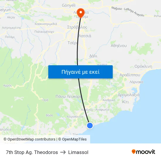 7th Stop Ag. Theodoros to Limassol map