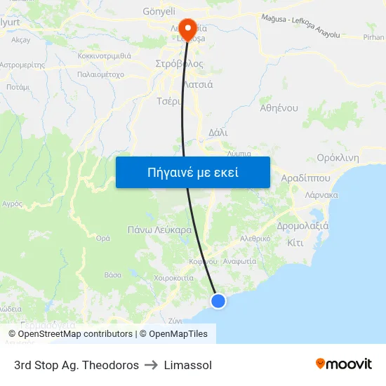3rd Stop Ag. Theodoros to Limassol map