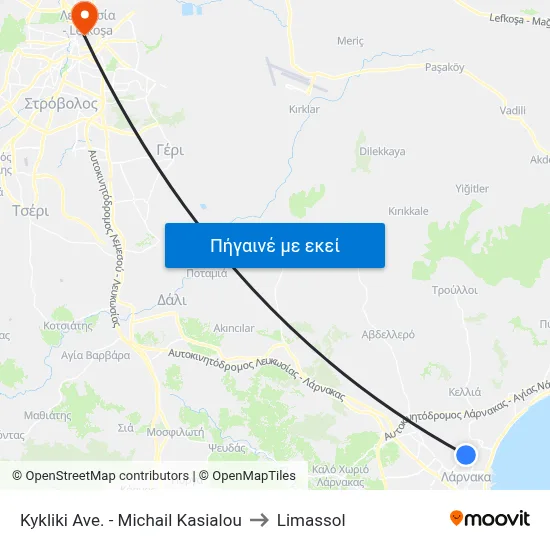 Kykliki Ave. - Michail Kasialou to Limassol map