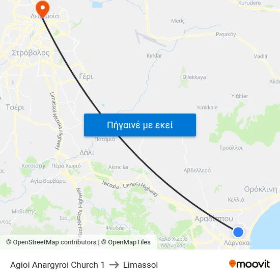 Ag. Anargyroi Church to Limassol map